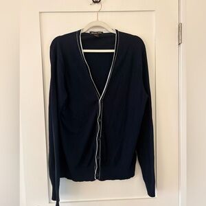 Michael Kors ~ navy blue cardigan soft thin cotton with light piping detail XL